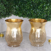 2 pcs 8" tall Crackle Glass Candle Holders Vases - Gold VASE_A27_8_GOLD
