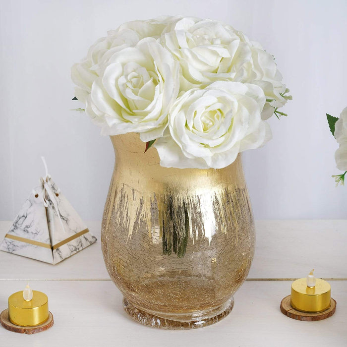 2 pcs 8" tall Crackle Glass Candle Holders Vases - Gold VASE_A27_8_GOLD