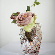 2 pcs 8" tall Mercury Glass Geometric Pentagon Candle Holders Vases - Silver with Rose Gold VASE_A55_8_054