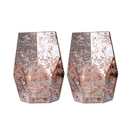 2 pcs 8" tall Mercury Glass Geometric Pentagon Candle Holders Vases - Silver with Rose Gold VASE_A55_8_054