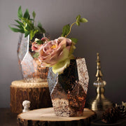 2 pcs 8" tall Mercury Glass Geometric Pentagon Candle Holders Vases - Silver with Rose Gold VASE_A55_8_054