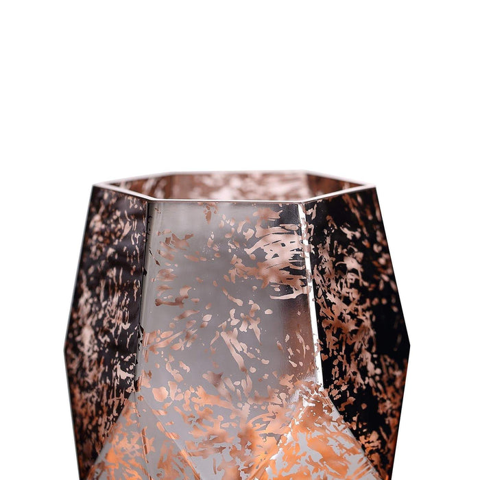2 pcs 8" tall Mercury Glass Geometric Pentagon Candle Holders Vases - Silver with Rose Gold VASE_A55_8_054