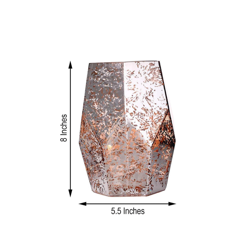 2 pcs 8" tall Mercury Glass Geometric Pentagon Candle Holders Vases - Silver with Rose Gold VASE_A55_8_054