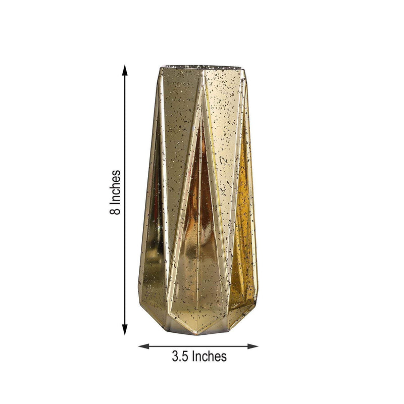 2 pcs 8" tall Mercury Glass Geometric Vases - Gold VASE_A58_8_GOLD