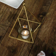 2 pcs 9.5" tall Geometric Candle Holders Metal Lanterns