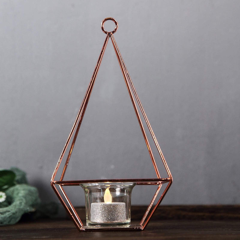 2 pcs 9.5" tall Geometric Candle Holders Metal Lanterns