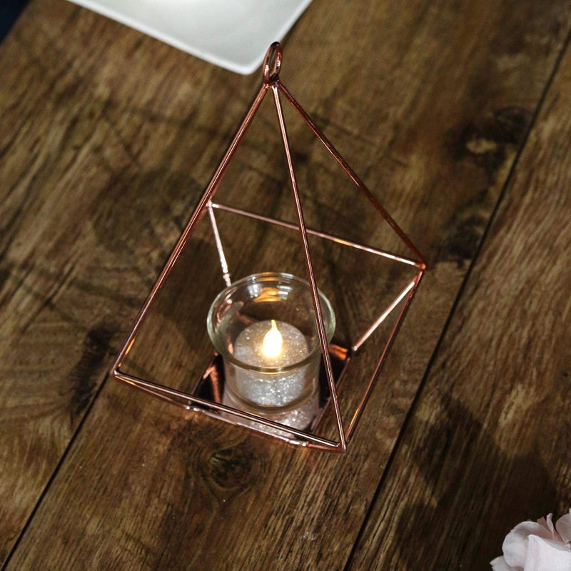 2 pcs 9.5" tall Geometric Candle Holders Metal Lanterns