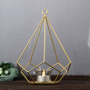 2 pcs 9" tall Geometric Pentagon Candle Holders Metal Lanterns