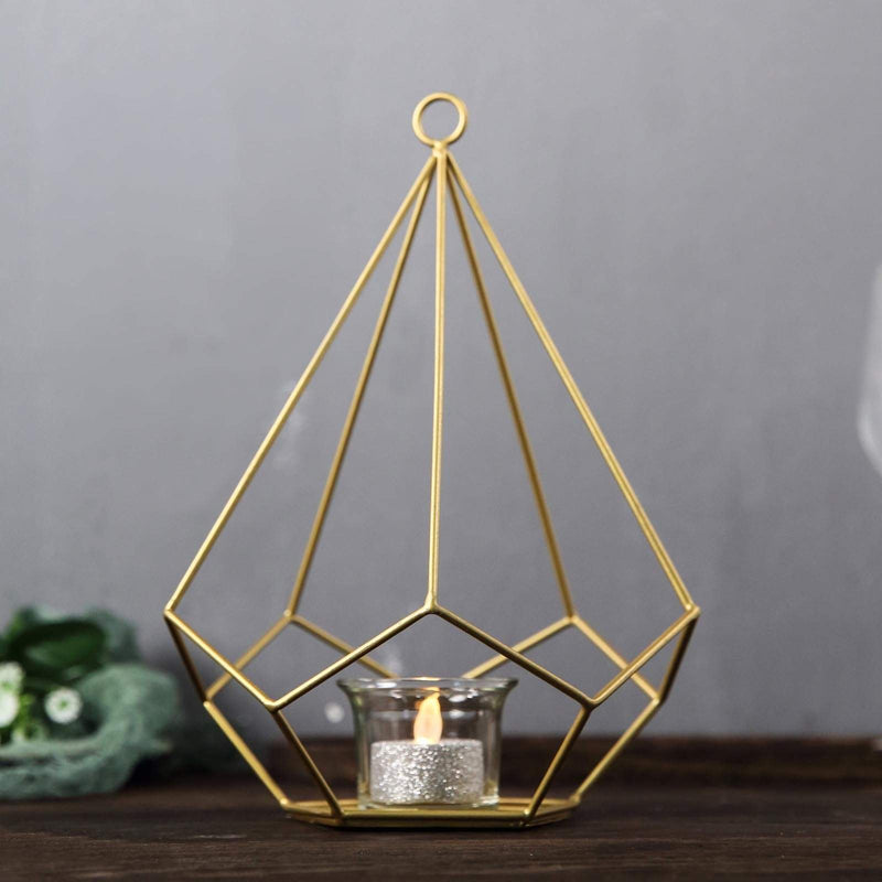 2 pcs 9" tall Geometric Pentagon Candle Holders Metal Lanterns