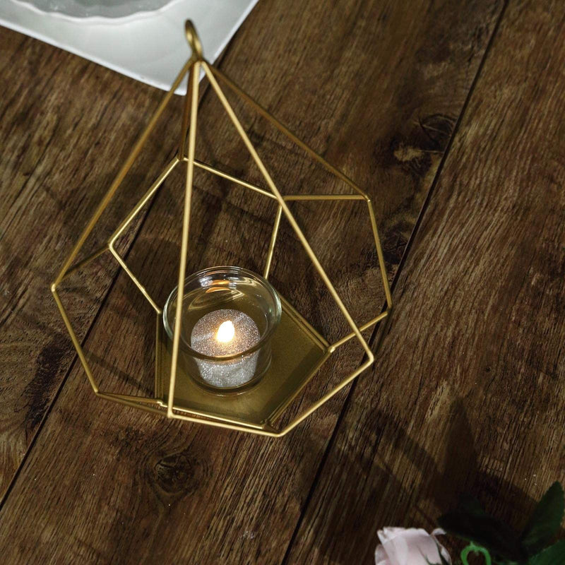 2 pcs 9" tall Geometric Pentagon Candle Holders Metal Lanterns