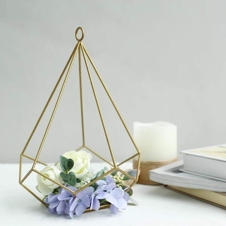 2 pcs 9" tall Geometric Pentagon Candle Holders Metal Lanterns