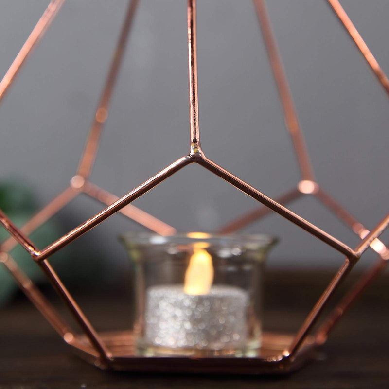 2 pcs 9" tall Geometric Pentagon Candle Holders Metal Lanterns