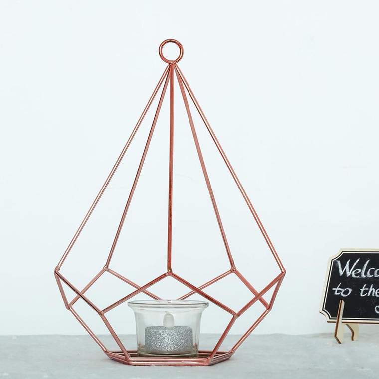 2 pcs 9" tall Geometric Pentagon Candle Holders Metal Lanterns
