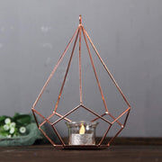 2 pcs 9" tall Geometric Pentagon Candle Holders Metal Lanterns