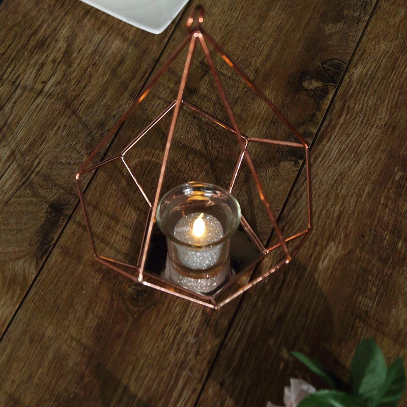 2 pcs 9" tall Geometric Pentagon Candle Holders Metal Lanterns