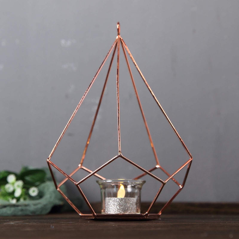 2 pcs 9" tall Geometric Pentagon Candle Holders Metal Lanterns