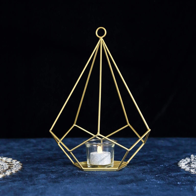 2 pcs 9" tall Geometric Pentagon Candle Holders Metal Lanterns