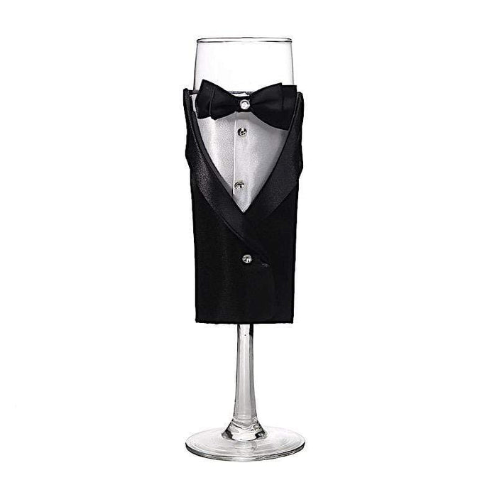 2 pcs 9" tall Glass Tuxedo and Dress Champagne Toasting Flutes - Clear