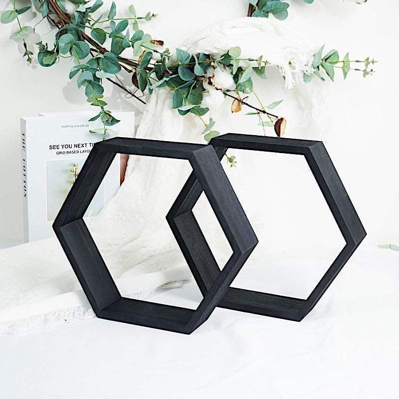 2 pcs 9" tall Hexagon Wood Geometric Wall Shelves
