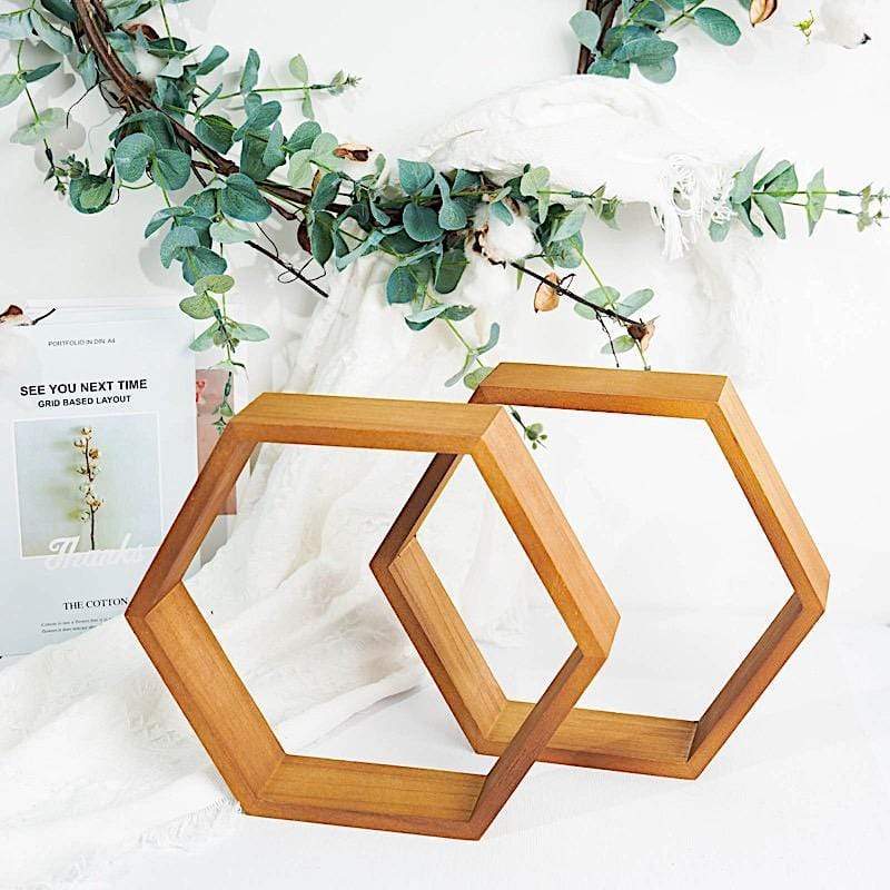 2 pcs 9" tall Hexagon Wood Geometric Wall Shelves