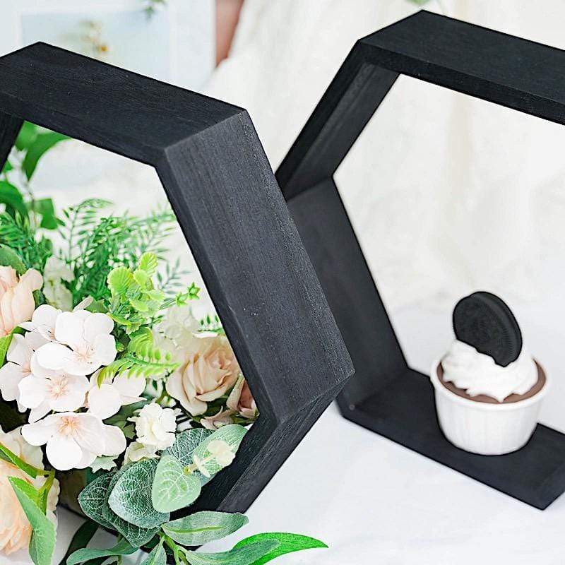 2 pcs 9" tall Hexagon Wood Geometric Wall Shelves