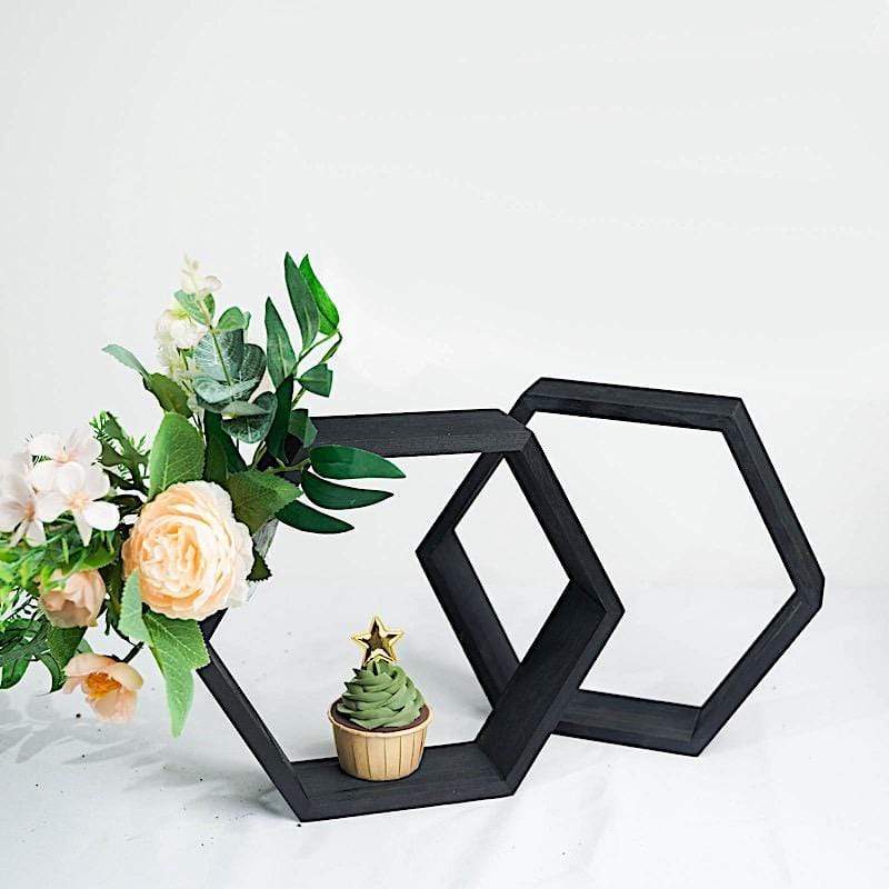 2 pcs 9" tall Hexagon Wood Geometric Wall Shelves
