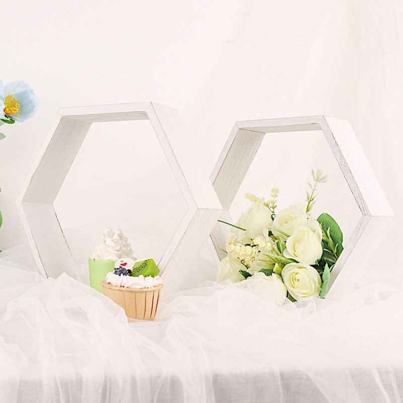 2 pcs 9" tall Hexagon Wood Geometric Wall Shelves