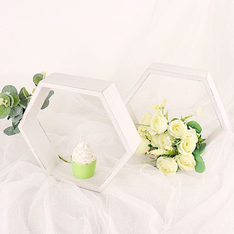 2 pcs 9" tall Hexagon Wood Geometric Wall Shelves