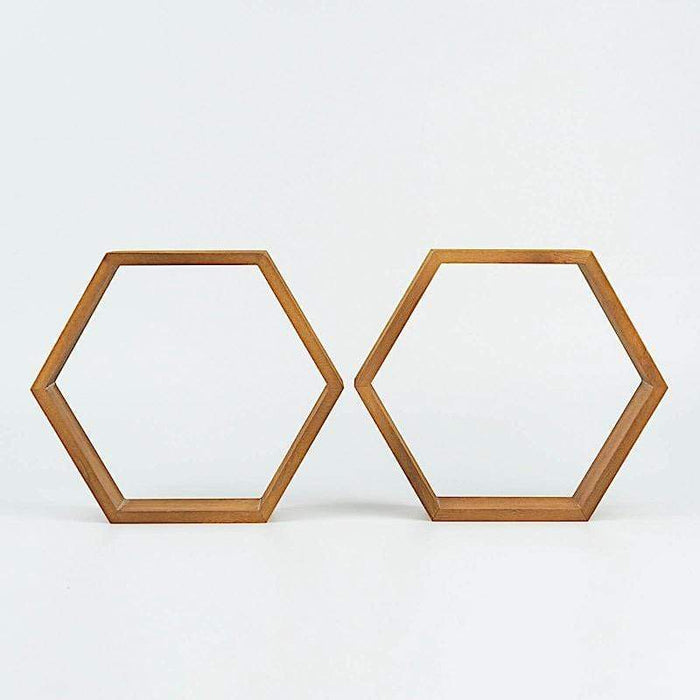 2 pcs 9" tall Hexagon Wood Geometric Wall Shelves WOD_HOPSHLF_HEX3_NAT