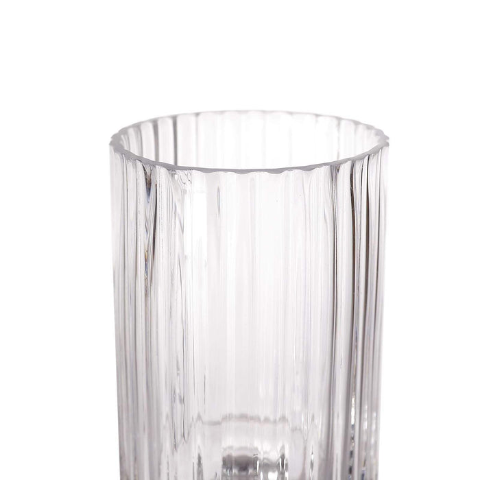 2 pcs 9" tall Ribbed Pedestal Glass Vases Centerpieces - Clear VASE_A33_9