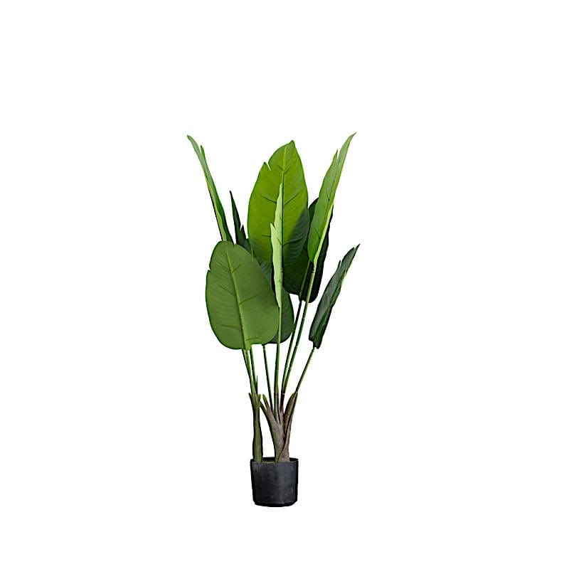 2 Green Bird of Paradise Artificial Plants in Black Planter Pots