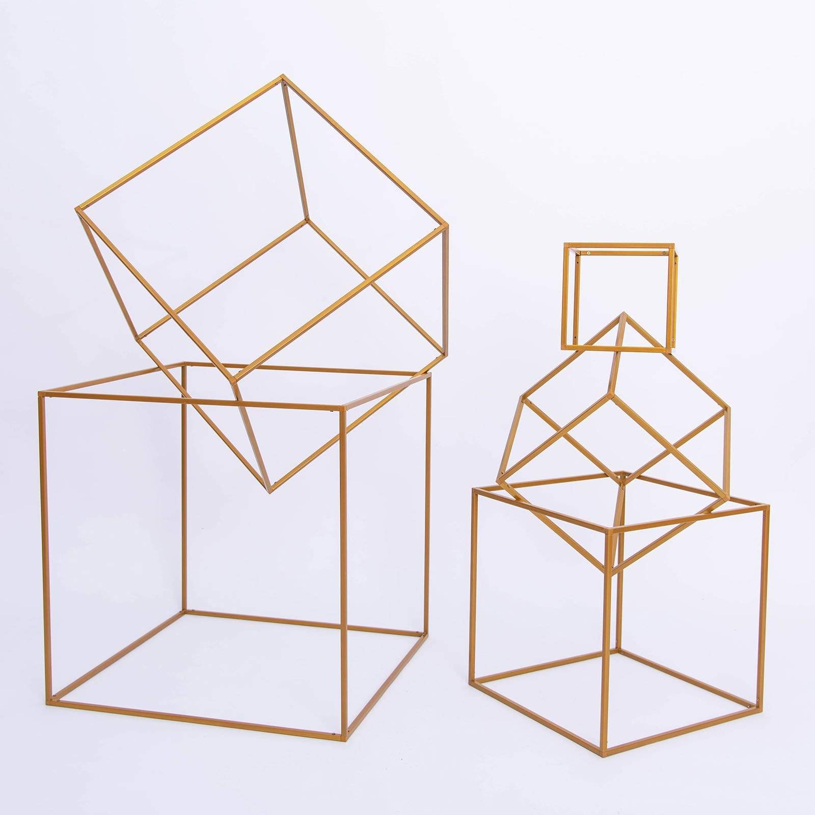 2 pcs Geometric Cube Metal Stands Wedding Flower Vase Holders