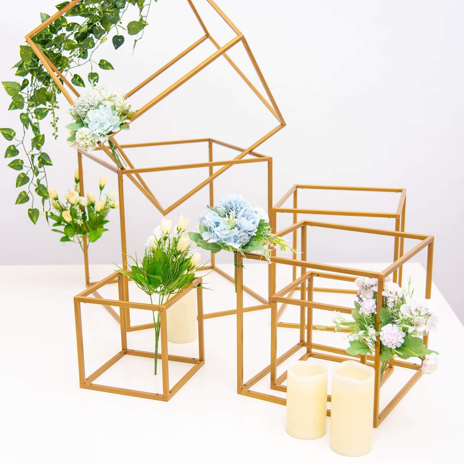 2 pcs Geometric Cube Metal Stands Wedding Flower Vase Holders