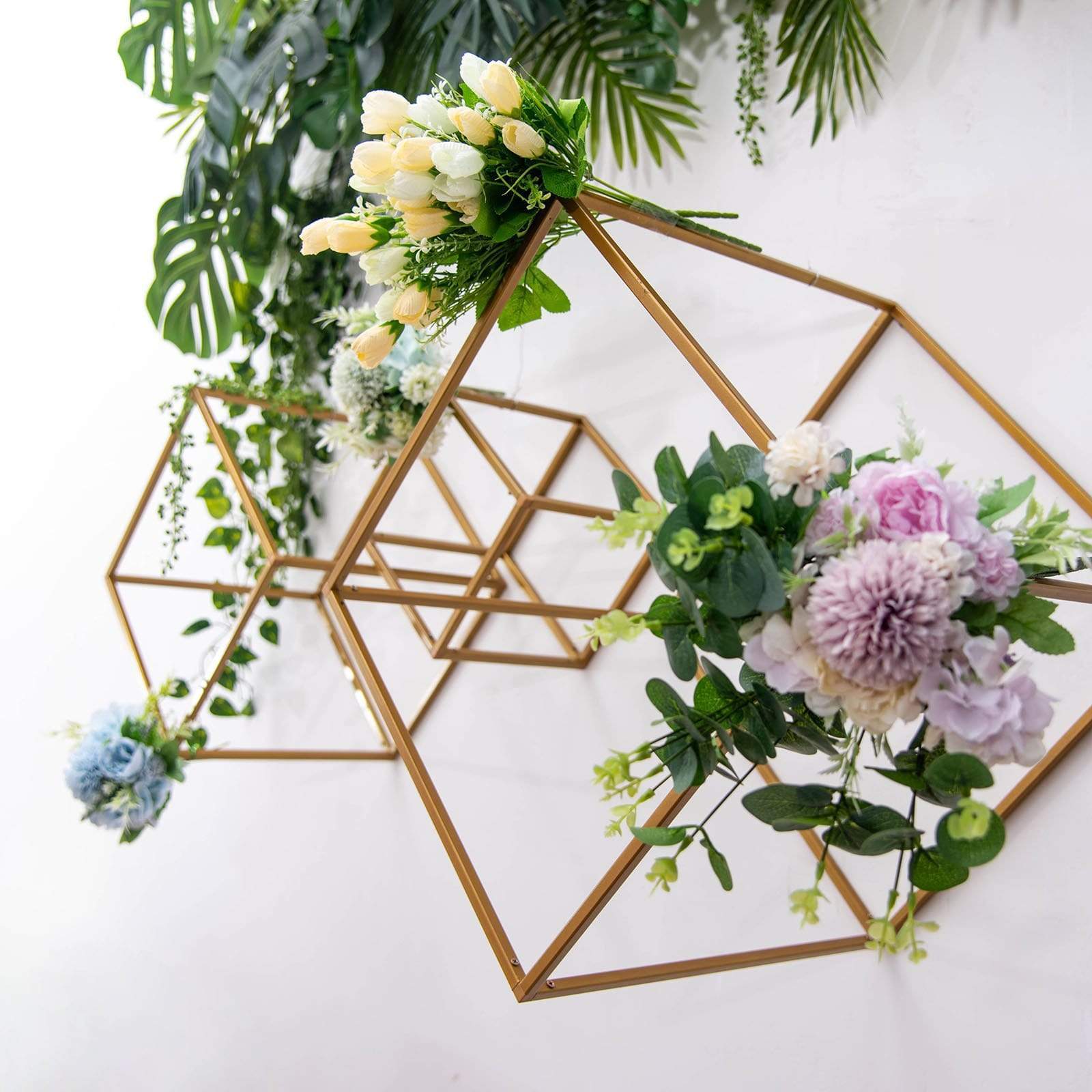 2 pcs Geometric Cube Metal Stands Wedding Flower Vase Holders