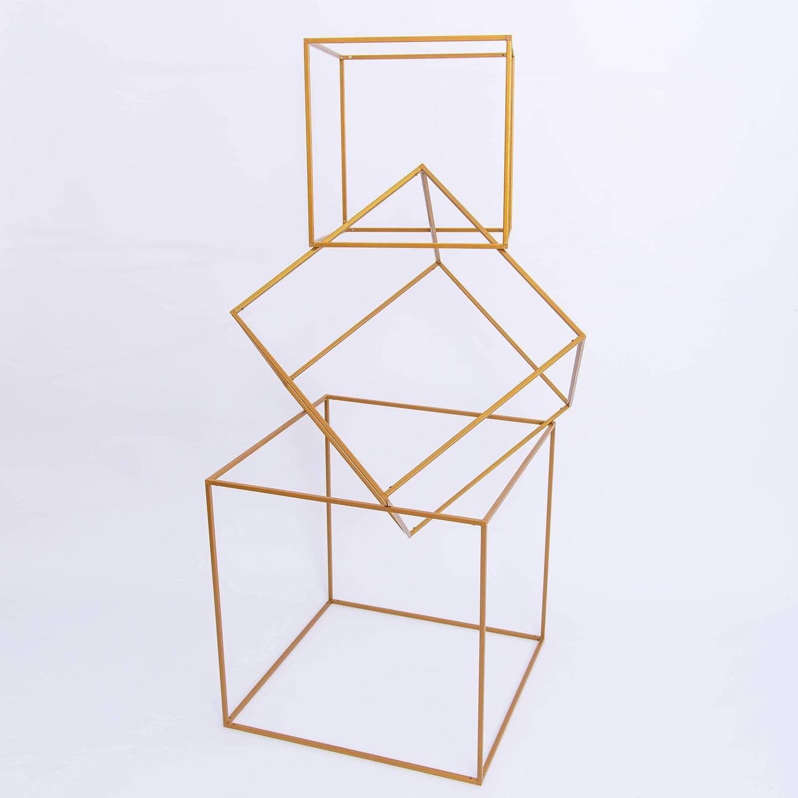 2 pcs Geometric Cube Metal Stands Wedding Flower Vase Holders