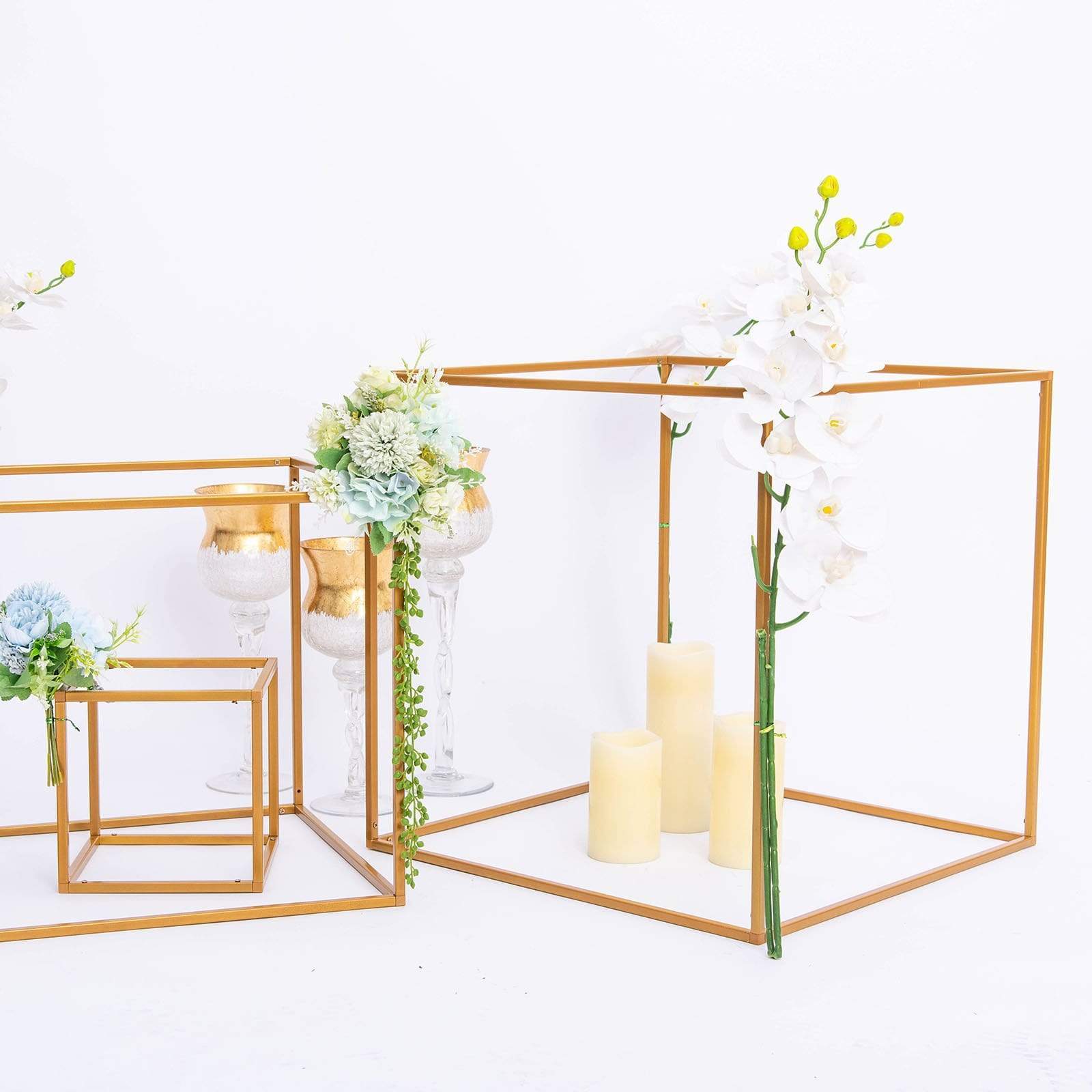 2 pcs Geometric Cube Metal Stands Wedding Flower Vase Holders