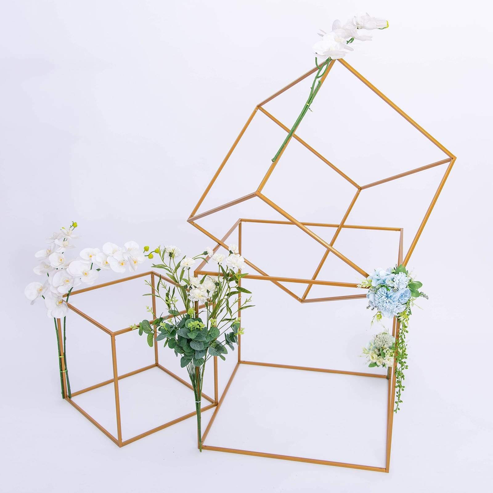 2 pcs Geometric Cube Metal Stands Wedding Flower Vase Holders