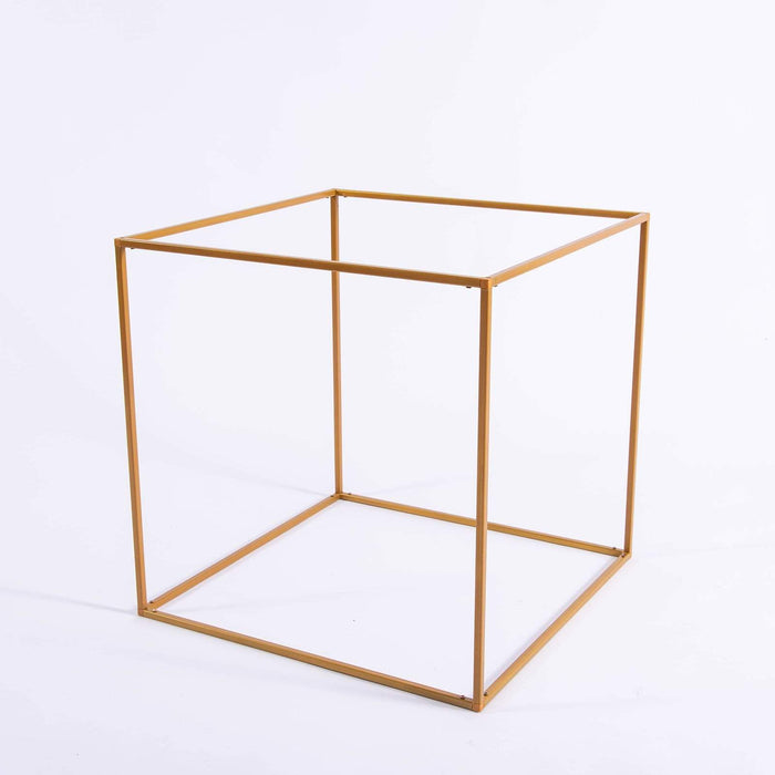 2 pcs Geometric Cube Metal Stands Wedding Flower Vase Holders IRON_STND02_20_GOLD