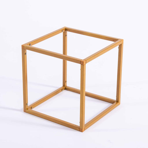 2 pcs Geometric Cube Metal Stands Wedding Flower Vase Holders IRON_STND02_8_GOLD