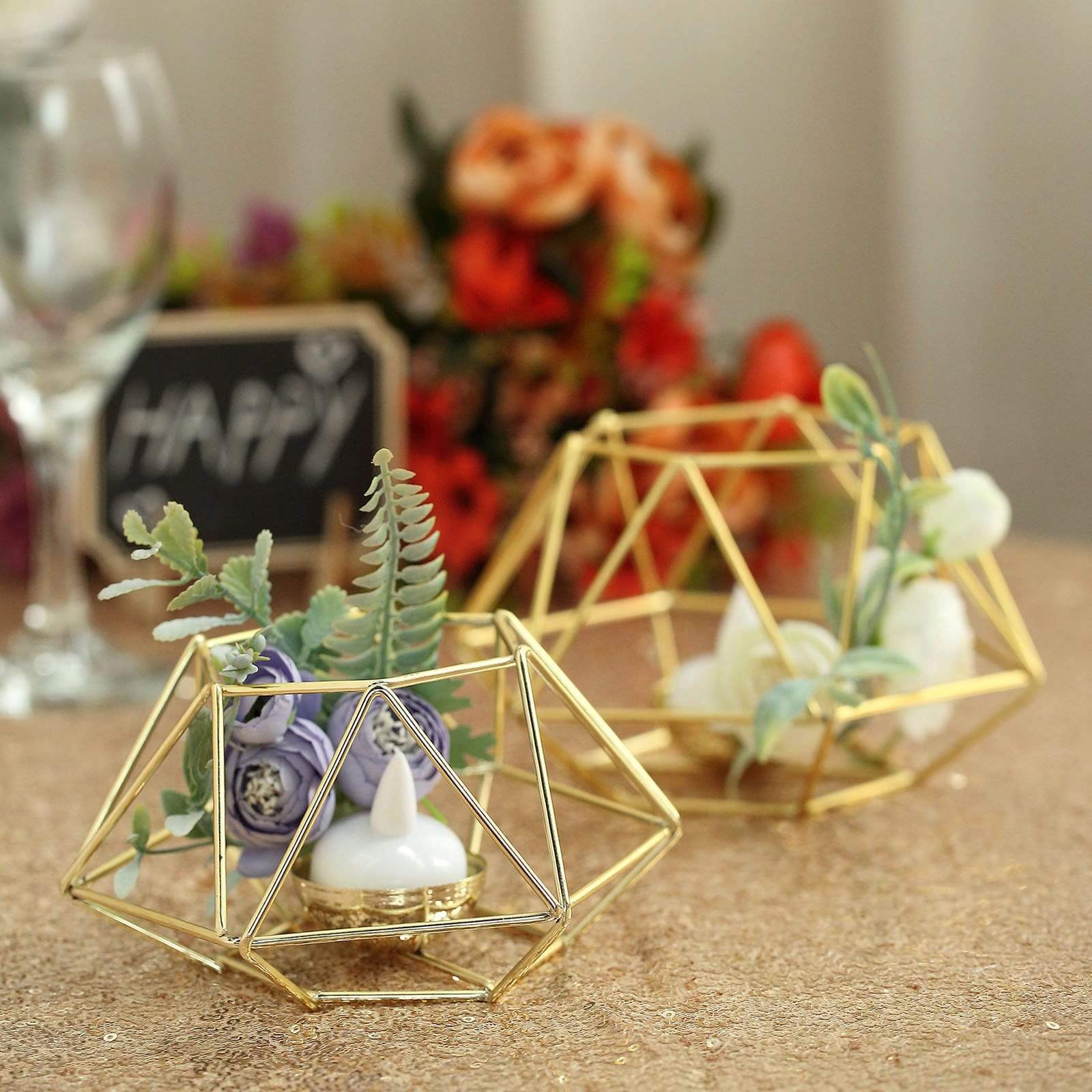 2 pcs Geometric Metal Hexagon Flower Vases Tealight Candle Holders