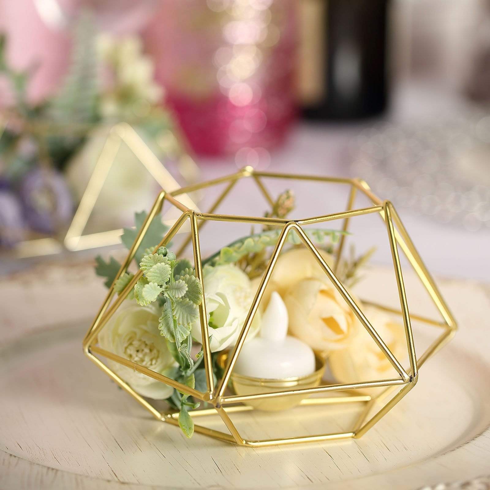 2 pcs Geometric Metal Hexagon Flower Vases Tealight Candle Holders