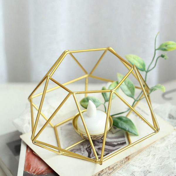 2 pcs Geometric Metal Hexagon Flower Vases Tealight Candle Holders