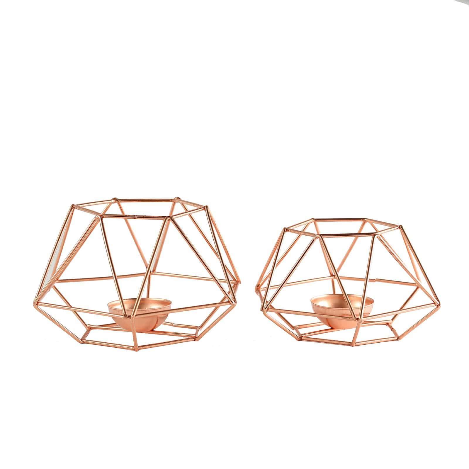 2 pcs Geometric Metal Hexagon Flower Vases Tealight Candle Holders