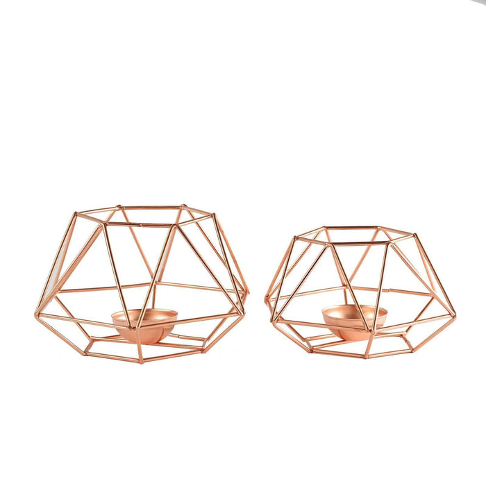 2 pcs Geometric Metal Hexagon Flower Vases Tealight Candle Holders