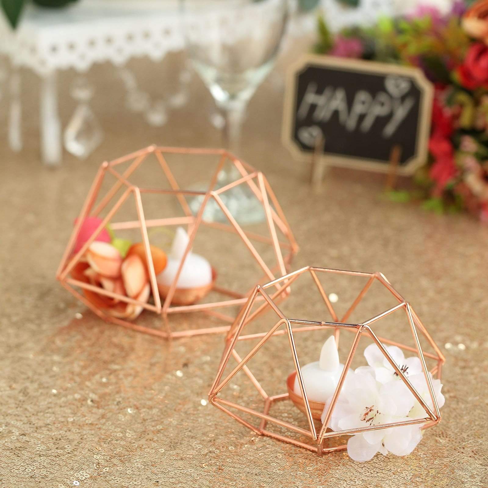 2 pcs Geometric Metal Hexagon Flower Vases Tealight Candle Holders