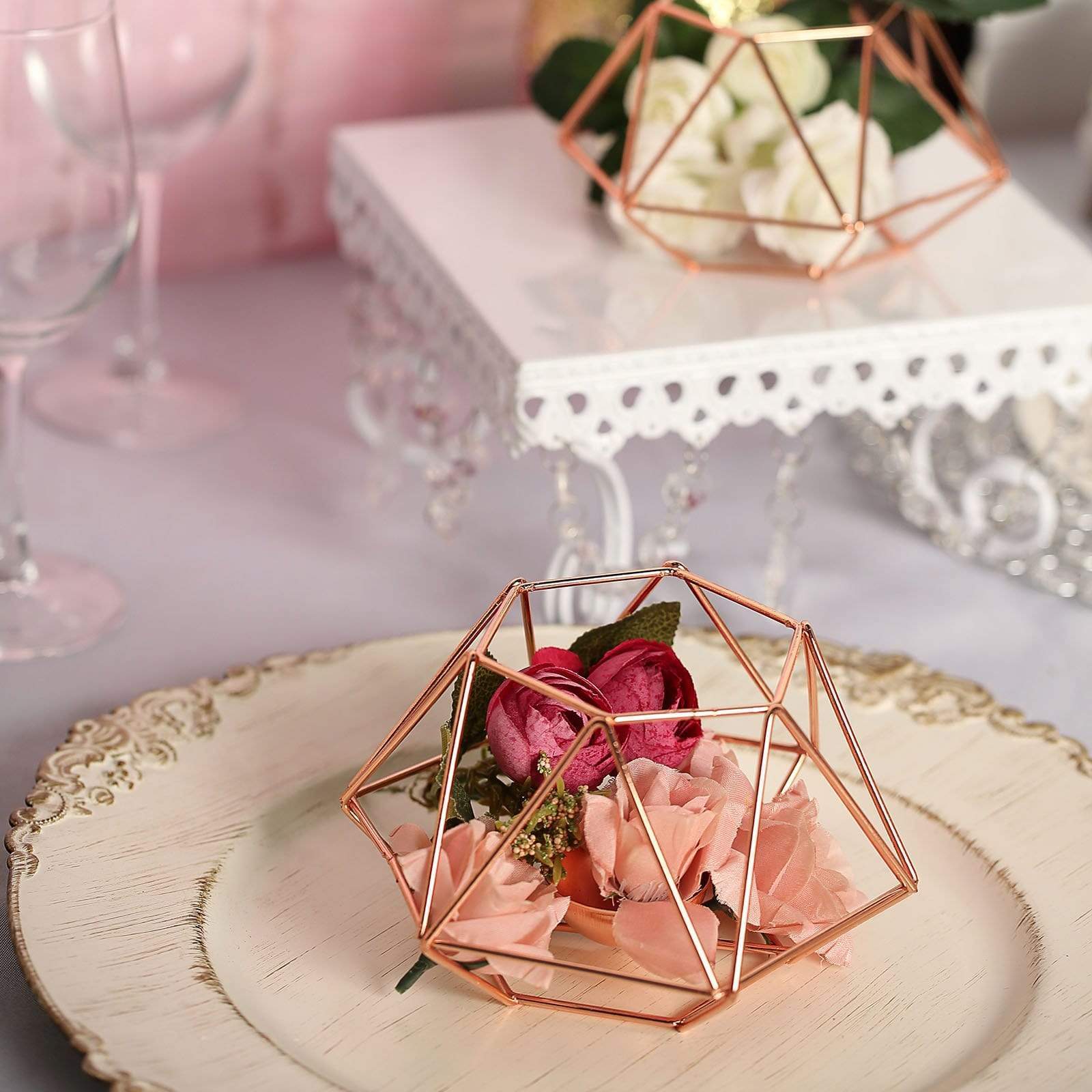 2 pcs Geometric Metal Hexagon Flower Vases Tealight Candle Holders