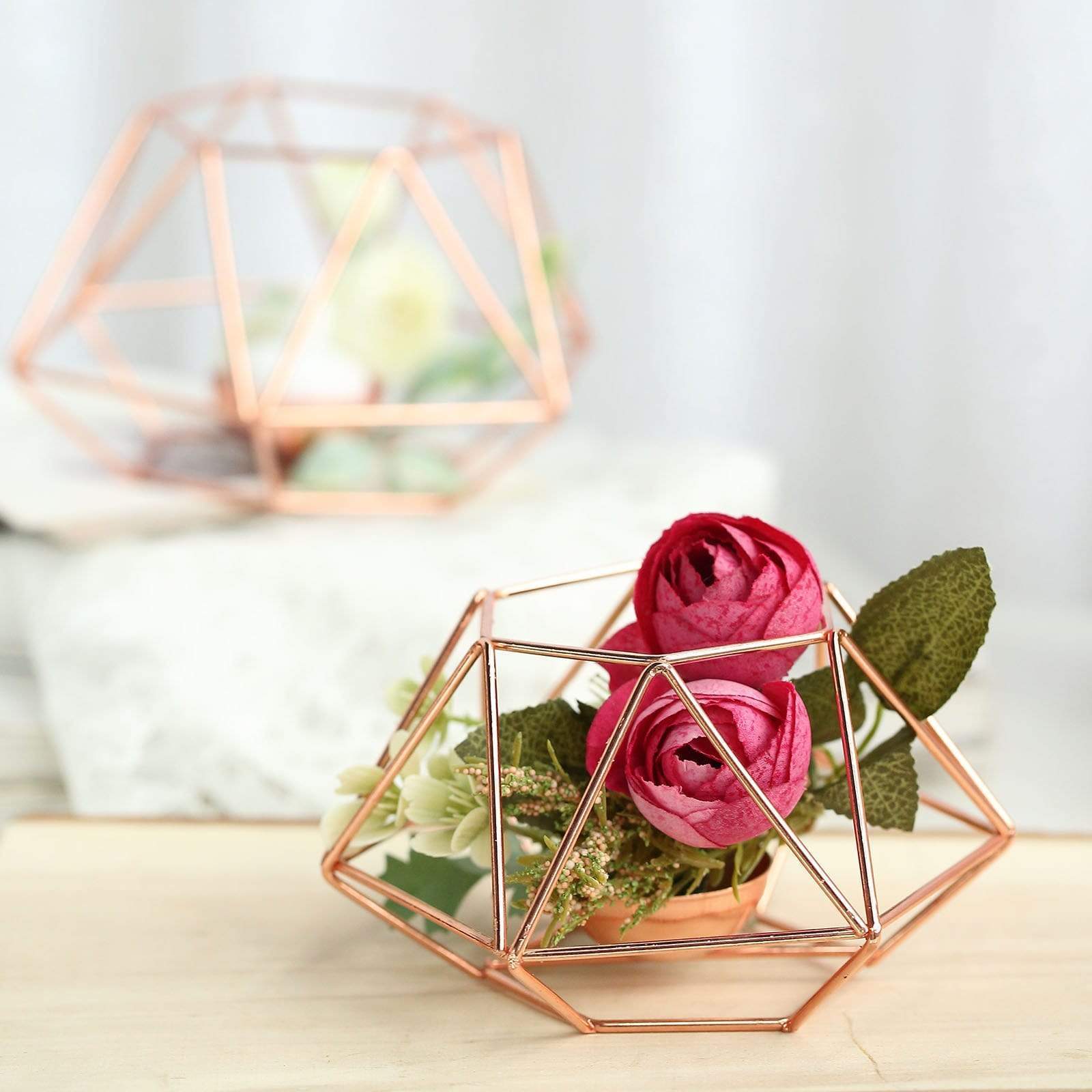 2 pcs Geometric Metal Hexagon Flower Vases Tealight Candle Holders