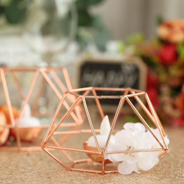 2 pcs Geometric Metal Hexagon Flower Vases Tealight Candle Holders