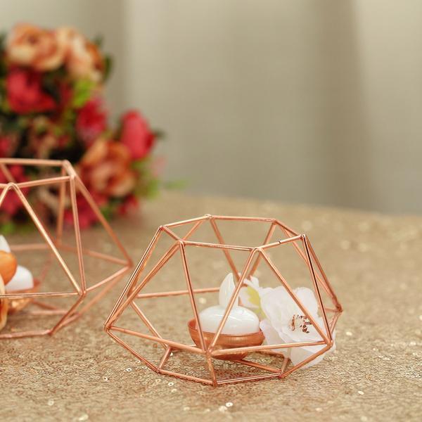 2 pcs Geometric Metal Hexagon Flower Vases Tealight Candle Holders