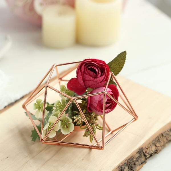 2 pcs Geometric Metal Hexagon Flower Vases Tealight Candle Holders